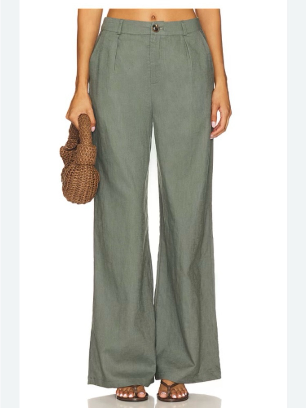 Max Studio London Olive Wide-Leg Linen blend Pants 
SIZE M